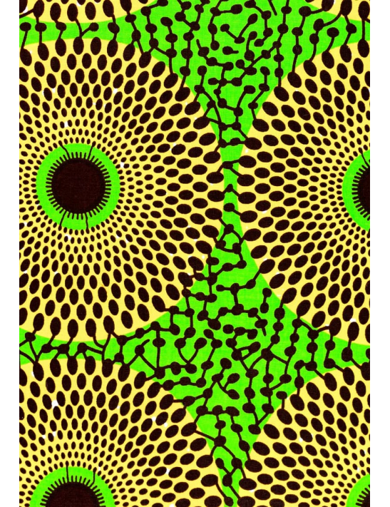 Un détail soigné qui fait toute la différence : un motif wax classique revisité avec style. Coloris jaune - vert